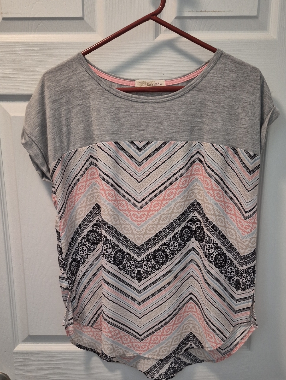 Rewind Gray & Pink Chevron Mixed-Print Tunic